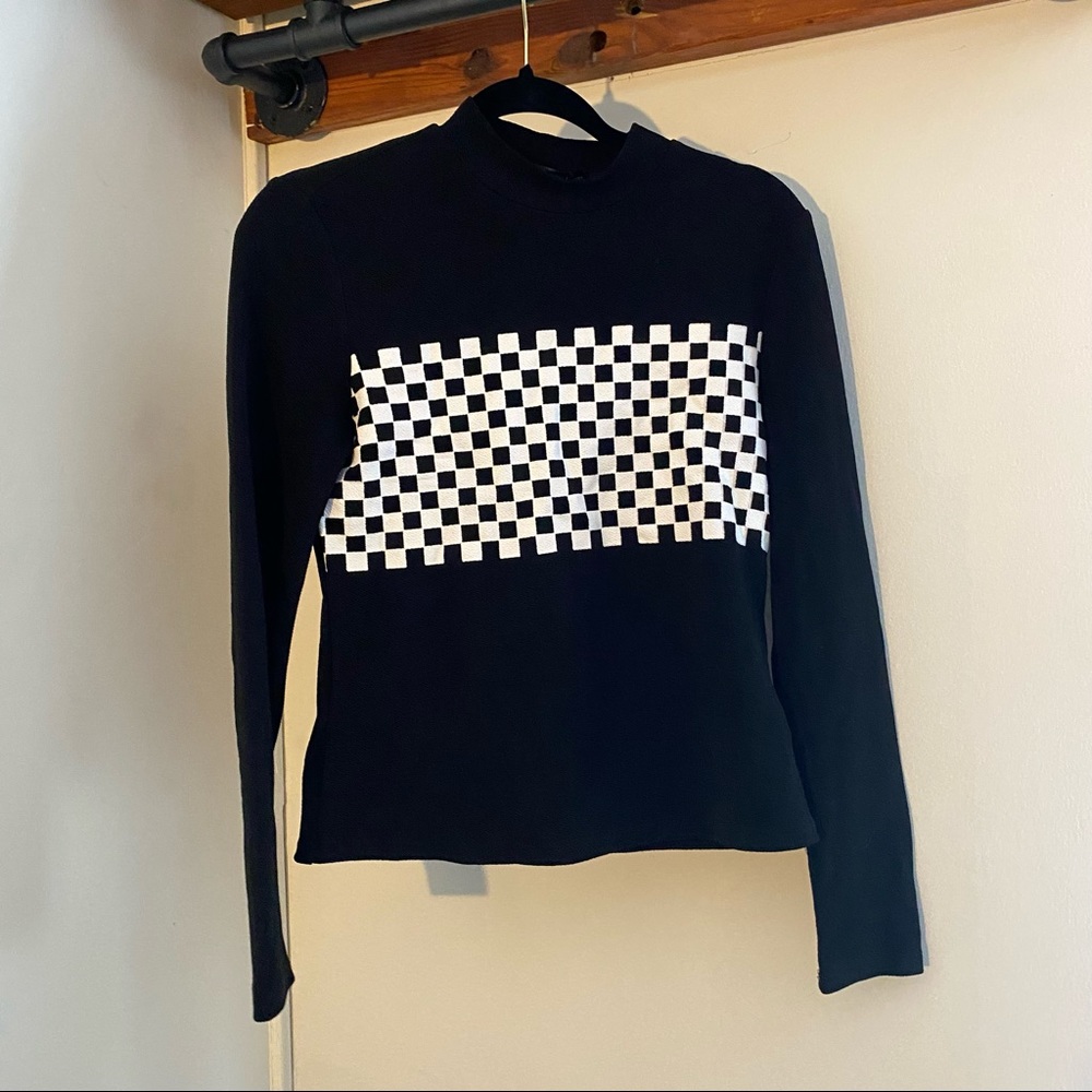 Shein Racetrack/ Gingham Print Mock Neck Top